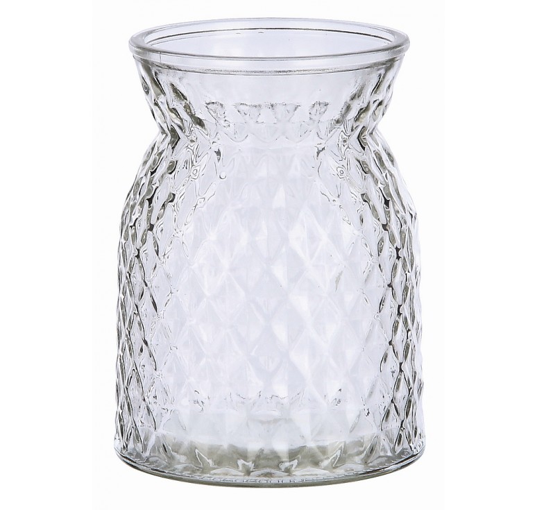 Diamond-Pattern Glass Vase - Clear