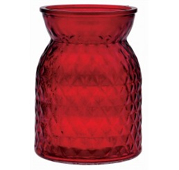 Diamond Pattern Glass Vase - Red