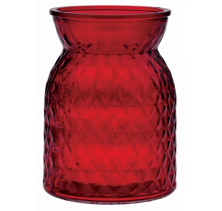 Diamond Pattern Glass Vase - Red