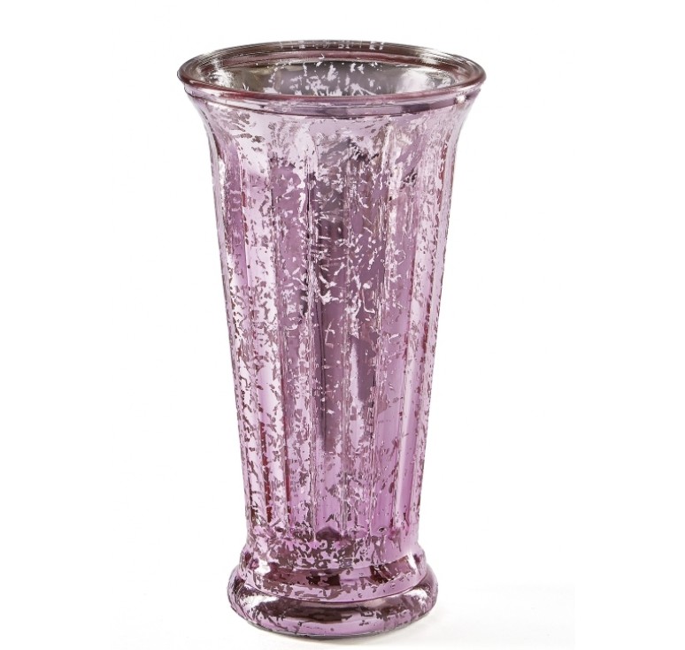 Ribbed Flare Glass Vase - Pink Mercury 