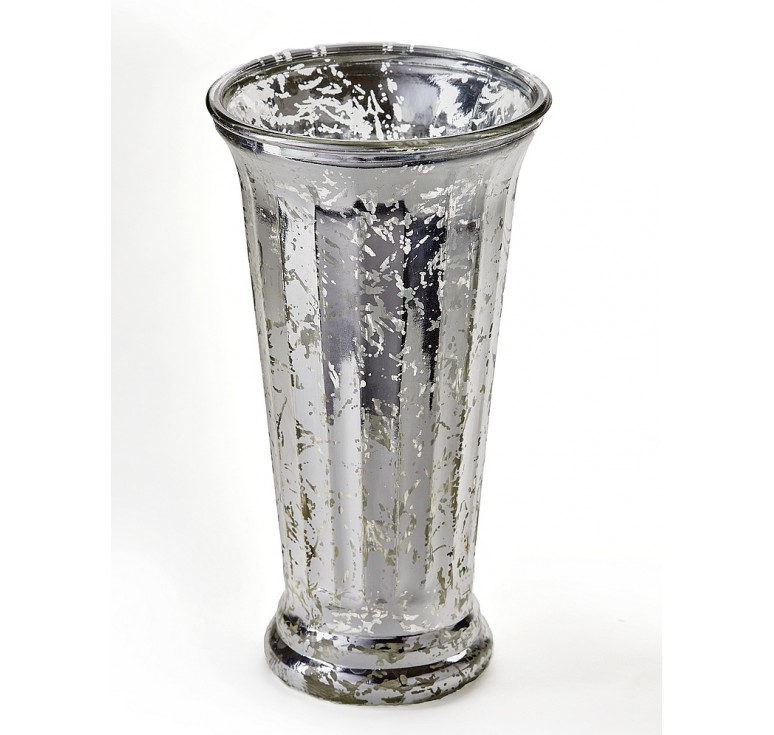 Ribbed Flare Glass Vase - Silver Mercury 