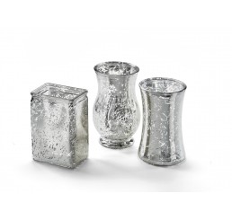 3 Assorted Shape Glass Vase - Silver Mercury