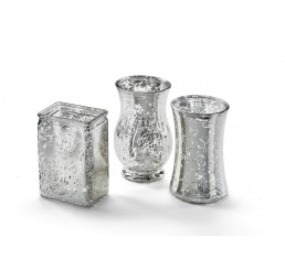 3 Assorted Shape Glass Vase - Silver Mercury 