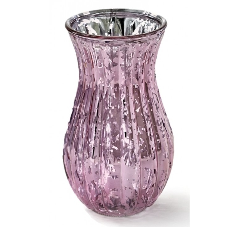 Ribbed Glass Vase - Pink Mercury 