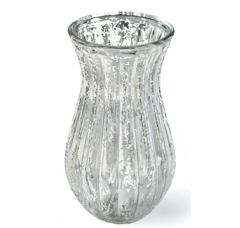 Ribbed Glass Vase - Silver Mercury