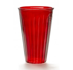 Large Ribbed Glass Vase - Red