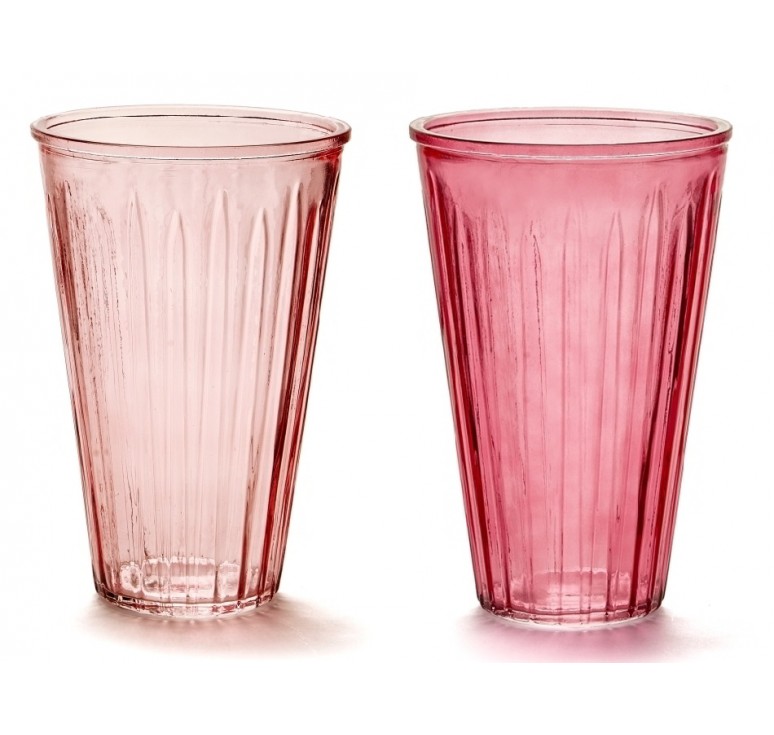 Large Ribbed Glass Vase - 2 Assorted