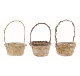 12.5" Round Bamboo Baskets White Wash  