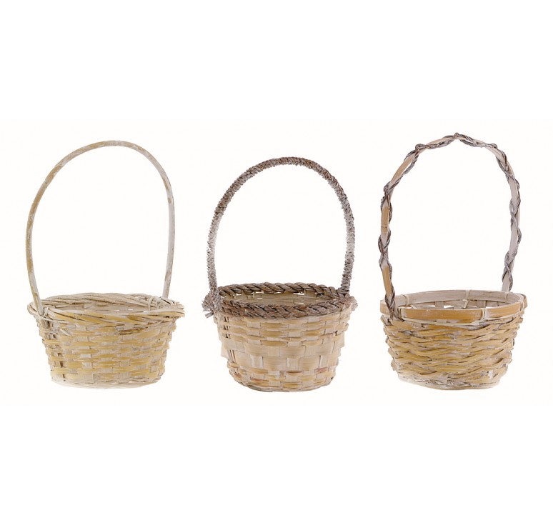 8" Round Bamboo Single Basket White Wash  