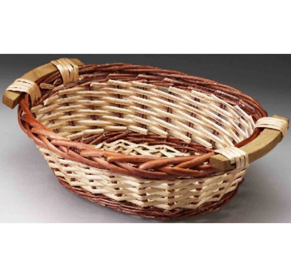 Two-Tone Oval Willow Tray with Wooden Ear Handles