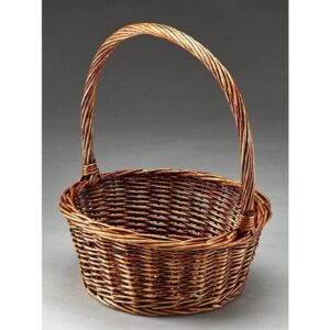 12.5" Round Willow Single Basket Brown Stain