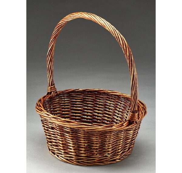 12.5" Round Willow Single Basket Brown Stain