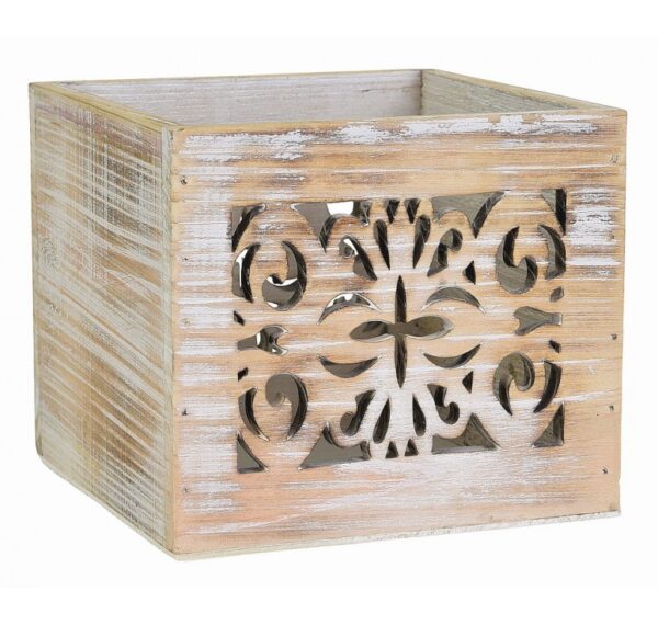 White Wash Wooden Cube - 5"