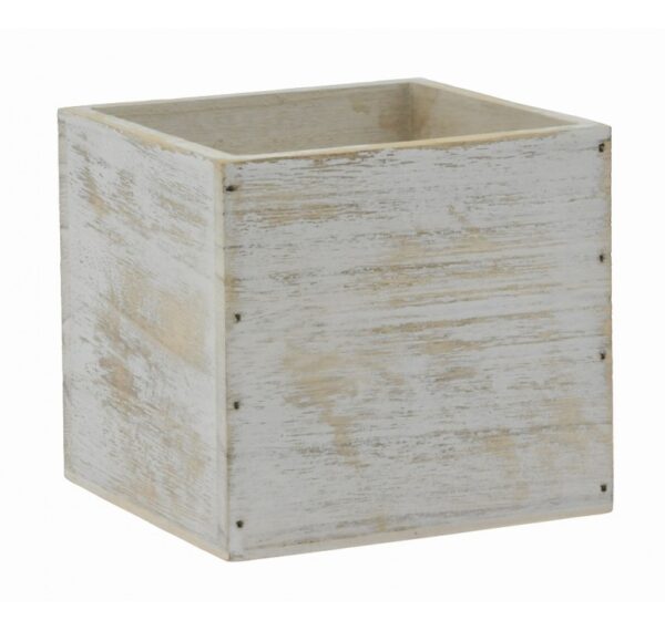 White Washed Wooden 4" Cube