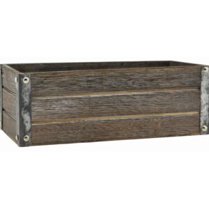 Brown Stain Rectangular Wooden Container with Metal Accents
