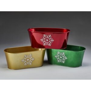 Oval Metal Container with Snowflake Design