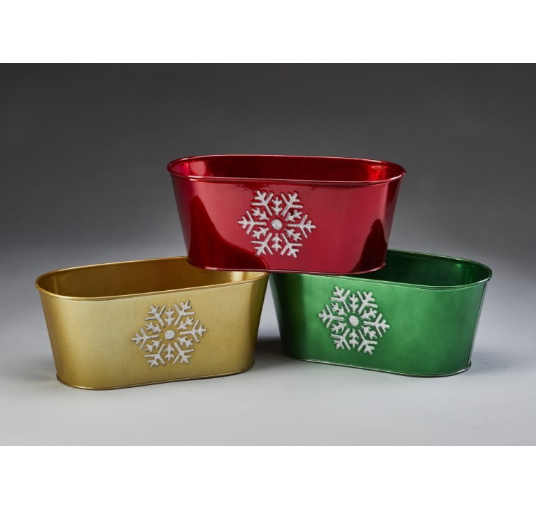 Oval Metal Container with Snowflake Design
