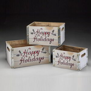Set/3 Wooden Container with Metal Trim