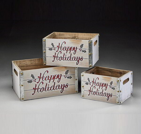 Set/3 Wooden Container with Metal Trim