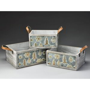 Set/3 Wooden Containers w/Faux Leather Handles