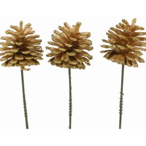 Gold Glitter Pinecone Pick - Case of 100 pcs