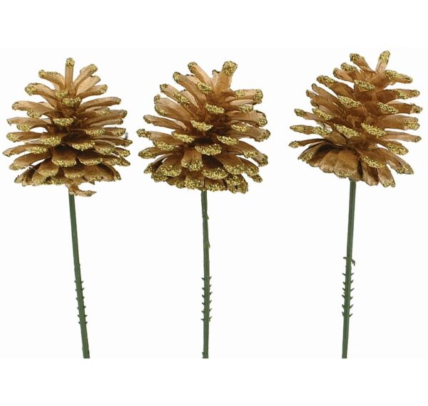 Gold Glitter Pinecone Pick - Case of 100 pcs