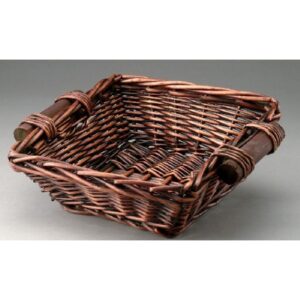 Brown Stain Square Willow Tray with Wooden Ear Handles
