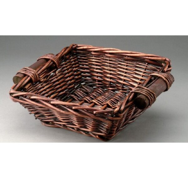 Brown Stain Square Willow Tray with Wooden Ear Handles