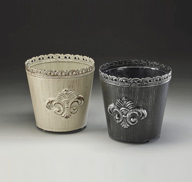 Round Metal Container w/ Embossed Fleur-de-Lis