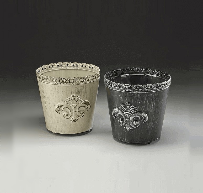 Round Metal Container with Embossed Fleur de Lis
