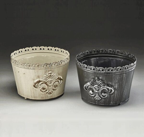 Round Metal Container w/Embossed Fleur de Lis