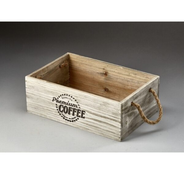 Rectangular Wooden Container with Rope Ear Handles