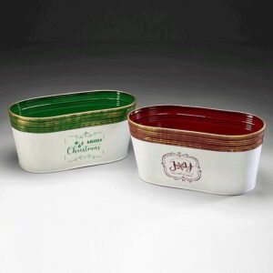Galvanized Oval Metal Christmas Container
