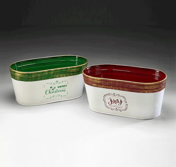 Galvanized Oval Metal Christmas Container