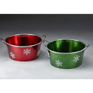 Round Metal Containers w/Snowflake Design