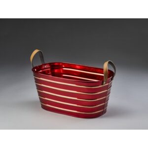 Oval Metal Container with Faux Leather Handles