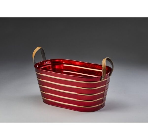 Oval Metal Container with Faux Leather Handles
