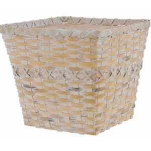 White Washed Faux Rattan Square Planter - Fits 8"