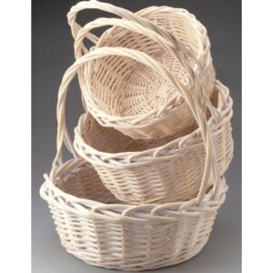 Set of 3 Round Willow Baskets -White Wash