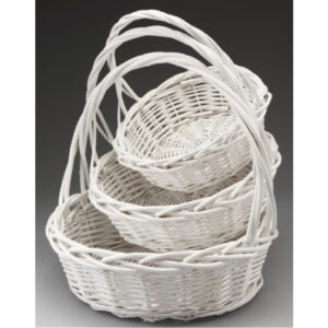 Set of 3 Round Willow Baskets -Painted White