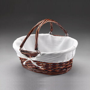 Brn Stain Willow with Fabric Lining and Double Drop-Down Handles