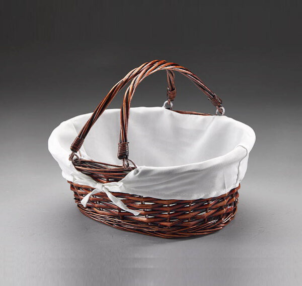 Brn Stain Willow with Fabric Lining and Double Drop-Down Handles