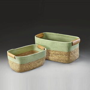 Set-2 Green/Natural Fabric Basket