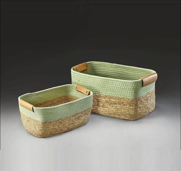 Set-2 Green/Natural Fabric Basket