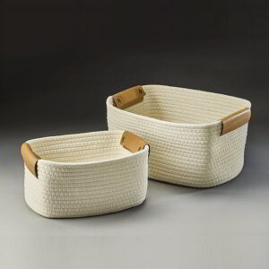 Set-2 Ivory-Colored Fabric Basket