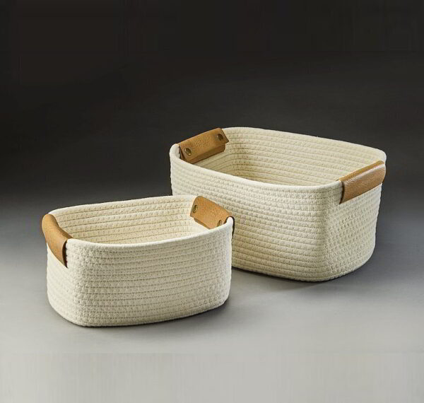 Set-2 Ivory-Colored Fabric Basket