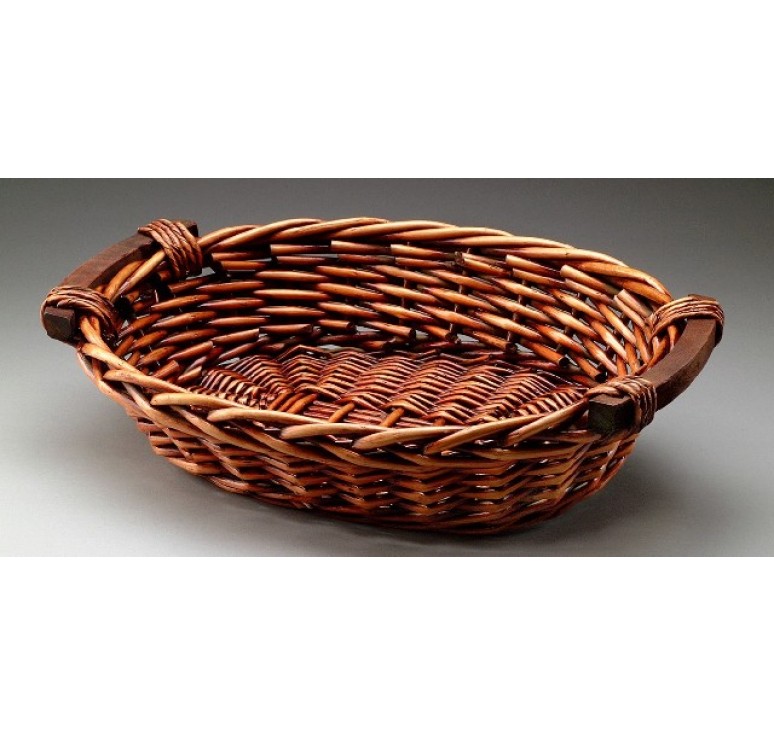 Oval Willow Tray with Wooden Ear Handles; Brown Stain