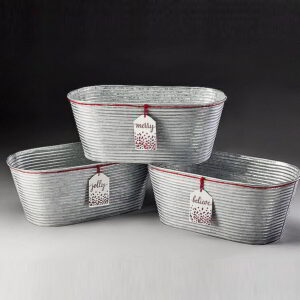 Ribbed, Galvanized Oval Metal w/ "Gift Tags"