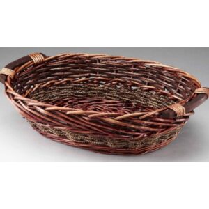 Brown Stain Willowith Rope Tray with Wooden Ear Handles