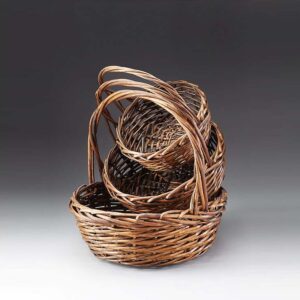 Set of 3 Round Willow Baskets with Brown Stain